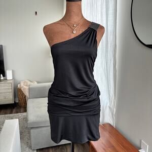 2000s Club Wear Speechless One Shoulder Rhinestone Ruched Y2K Bling Dress XS